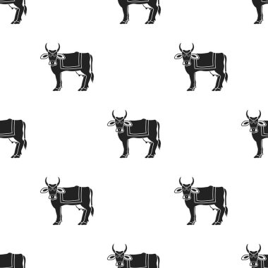 Kutsal inek simge siyah stil beyaz arka plan üzerinde izole içinde. Hindistan desen hisse senedi vektör çizim.