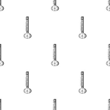 Sitar simge siyah stil beyaz arka plan üzerinde izole içinde. Hindistan desen hisse senedi vektör çizim.