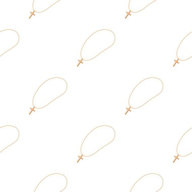 Altın Hıristiyan tespih simgesi beyaz arka plan üzerinde izole karikatür tarzı. Takı ve Aksesuar desen hisse senedi vektör çizim.