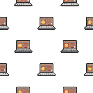 Beyaz arka plan üzerinde izole karikatür tarzı Online pizza simgesini. Pizza ve pizza desen hisse senedi vektör çizim.