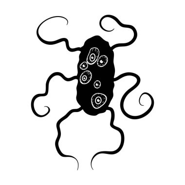 Siyah stil beyaz arka plan üzerinde izole kahverengi virüs simgesini. Virüsler ve bakteriler sembol stok vektör çizim.