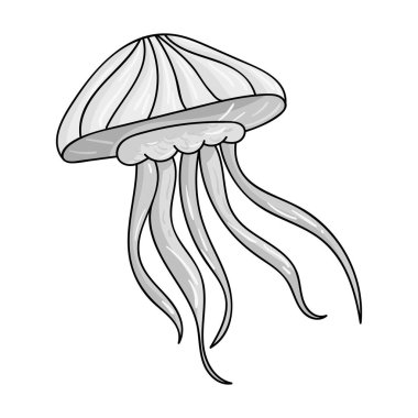 Tek renkli stil beyaz arka plan üzerinde izole jöle balık simgesini. Deniz hayvanları hisse senedi vektör çizim sembolü.