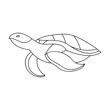 Beyaz arka planda izole edilmiş ana hatlı deniz kaplumbağası simgesi. Deniz hayvanları stok vektör illüstrasyonunu simgeliyor.