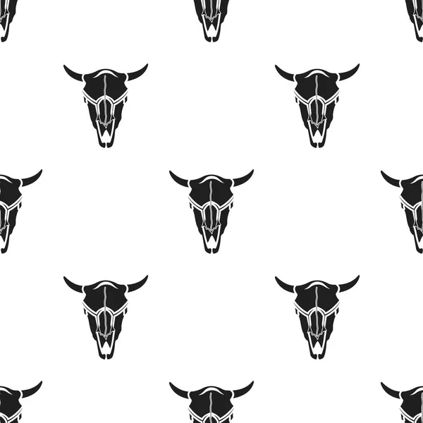 Stier schedel pictogram in zwarte stijl geïsoleerd op een witte achtergrond. WLID west patroon voorraad vectorillustratie. — Stockvector