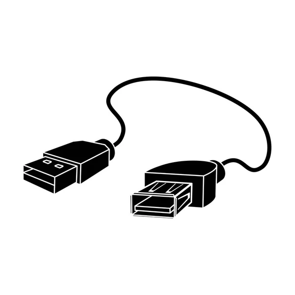 Icône de câble USB de style noir isolé sur fond blanc. Accessoires d'ordinateur personnel symbole illustration vectorielle de stock . — Image vectorielle