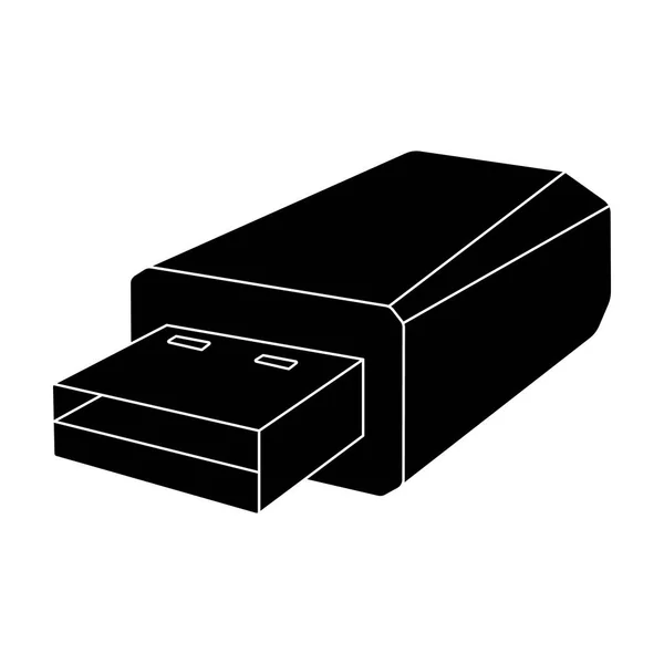 Ikon flash drive USB dalam gaya hitam diisolasi pada latar belakang putih. Aksesoris komputer pribadi simbol gambar vektor stok . - Stok Vektor