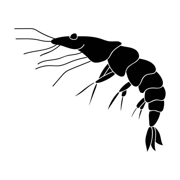 Icona gamberetti in stile nero isolata su sfondo bianco. Illustrazione del vettore stock simbolo animali marini . — Vettoriale Stock