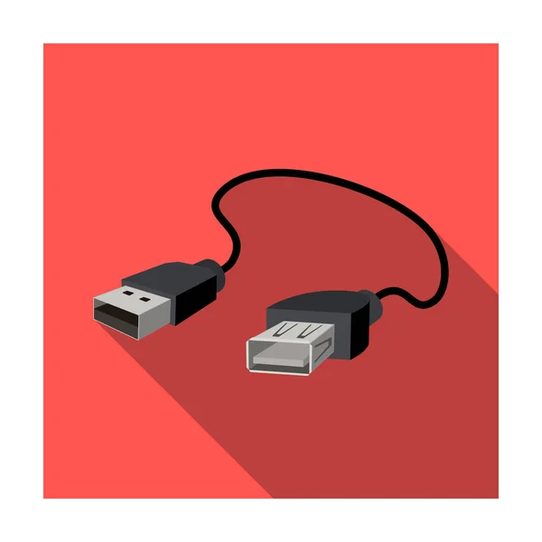 Ikon kabel USB dalam gaya datar diisolasi pada latar belakang putih. Aksesoris komputer pribadi simbol gambar vektor stok . - Stok Vektor