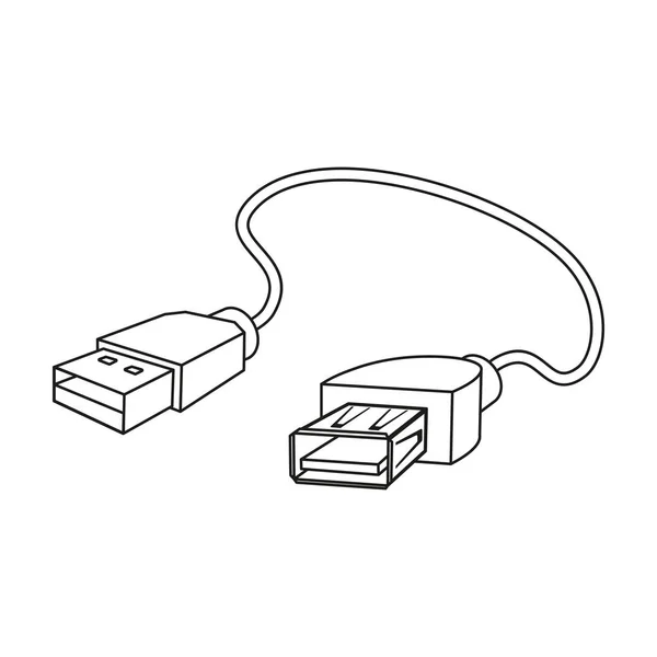 Ikon kabel USB dalam gaya garis besar diisolasi pada latar belakang putih. Aksesoris komputer pribadi simbol gambar vektor stok . - Stok Vektor