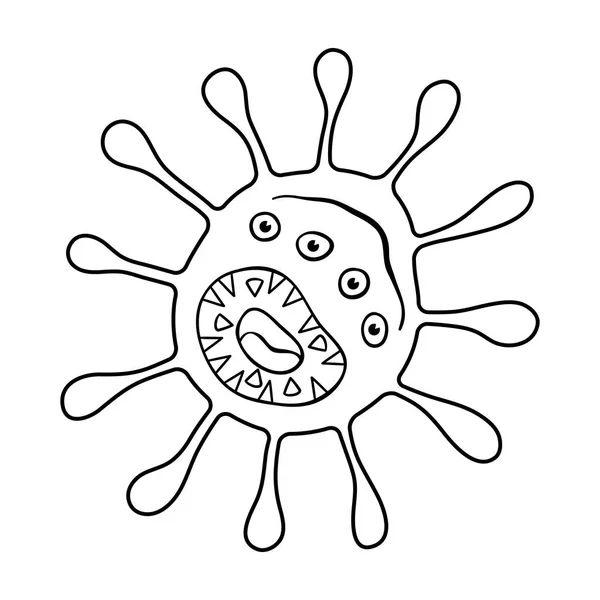 Ikon virus ungu dalam gaya garis besar diisolasi pada latar belakang putih. Ilustrasi vektor stok simbol bakteri dan virus . - Stok Vektor