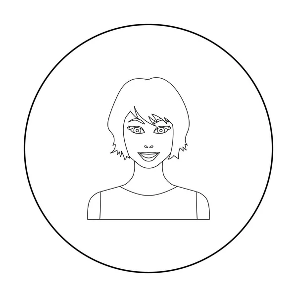 Icône femme cheveux noirs dans le style de contour isolé sur fond blanc. Illustration vectorielle du symbole de la femme . — Image vectorielle
