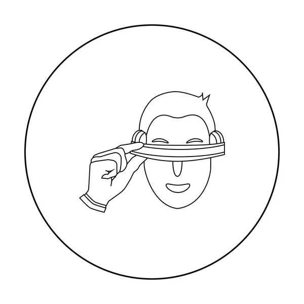 Lecteur avec icône de contour de tête de réalité virtuelle dans un style de contour isolé sur fond blanc. Image vectorielle du symbole de réalité virtuelle . — Image vectorielle