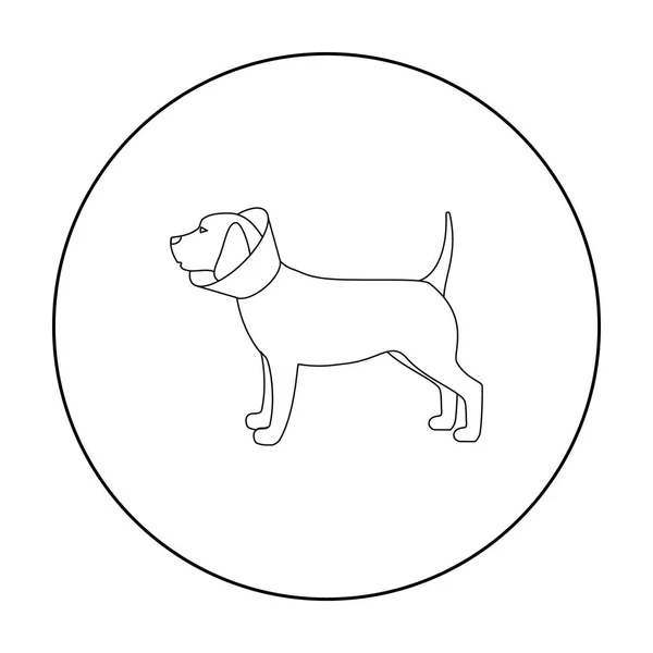 Hund mit elizabethanischem Halsband-Symbol im Umrissstil isoliert auf weißem Hintergrund. Tierklinik Symbol Aktienvektor Illustration. — Stockvektor