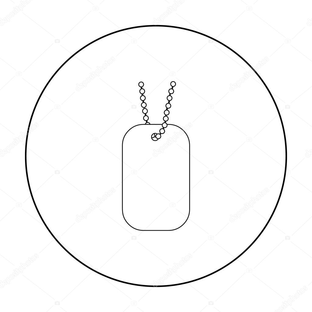 Metal tags hanging on a chain icon outline. Single weapon icon from the big ammunitio, arms outline.