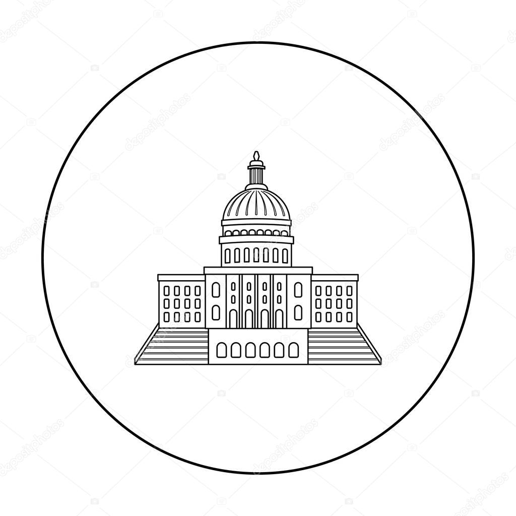 United States Capitol icon in outline style isolated on white background. USA country symbol stock vector illustration.