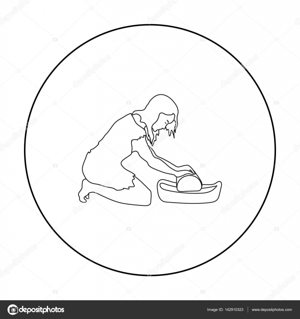 Cavewoman With Grindstone Icon In Outline Style Isolated On White Background Stone Age Symbol Stock Cavewoman With Grindstone Icon In Outline Style Isolated On White Background Stone Age Symbol Stock