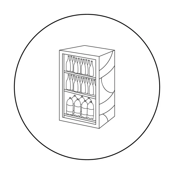 Koelkast met drankjes pictogram in kaderstijl geïsoleerd op een witte achtergrond. Supermarkt symbool voorraad vectorillustratie. — Stockvector