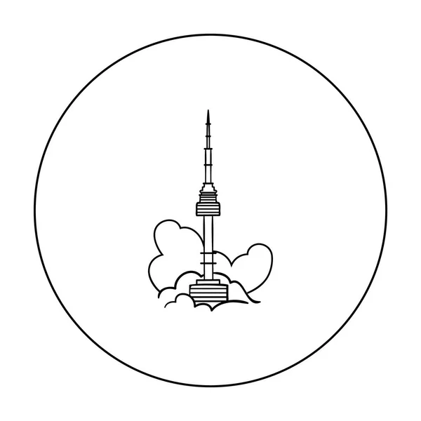 Icono de torre de Seúl en estilo de contorno aislado sobre fondo blanco. Corea del Sur símbolo stock vector ilustración . — Vector de stock