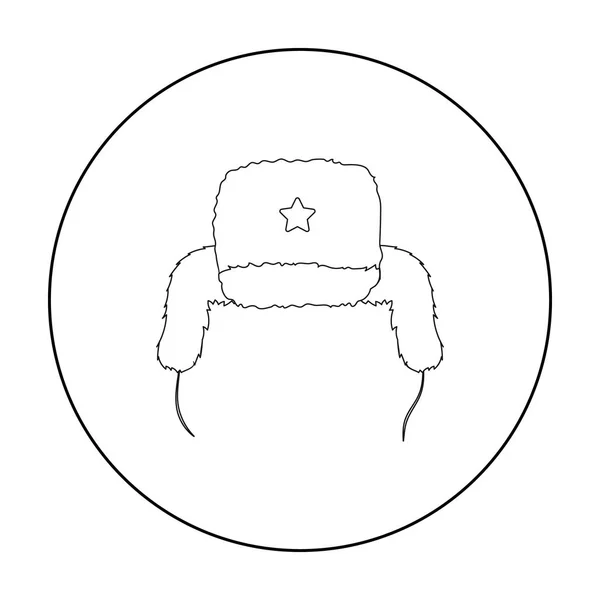 Ikon Ushanka dalam gaya garis besar diisolasi pada latar belakang putih. Ilustrasi vektor stok simbol negara Rusia . - Stok Vektor
