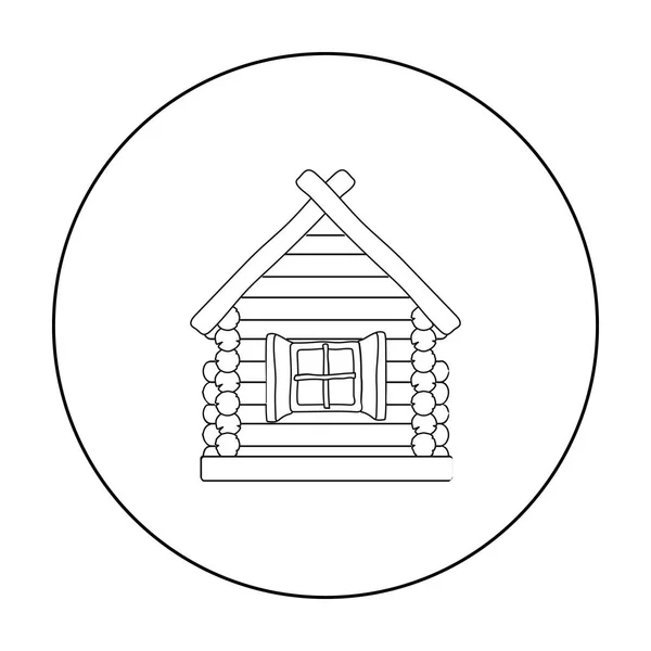 Ikon rumah kayu dalam gaya garis besar diisolasi pada latar belakang putih. Ilustrasi vektor stok simbol negara Rusia . - Stok Vektor