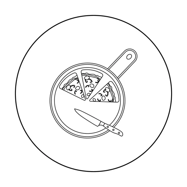 Pizza en el icono de la tabla de cortar en el estilo de contorno aislado sobre fondo blanco. Pizza y pizzería símbolo stock vector ilustración . — Archivo Imágenes Vectoriales