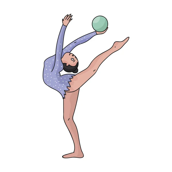 Skinny girl with ball in hand dancing sports dance. The girl is engaged in gymnastics.Olympic sports single icon in cartoon style vector symbol stock illustration.