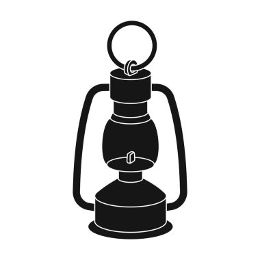 Bir gaz lambası. Madenciler aydınlatma aygıtı. Benim sanayi tek simge siyah stil vektör simge stok çizimde.