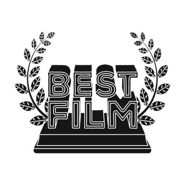Altın heykel bir çelenk ve yazıt. En iyi film Ödülü. Tek simge siyah stil vektör simge stok çizimde Film Ödülleri.
