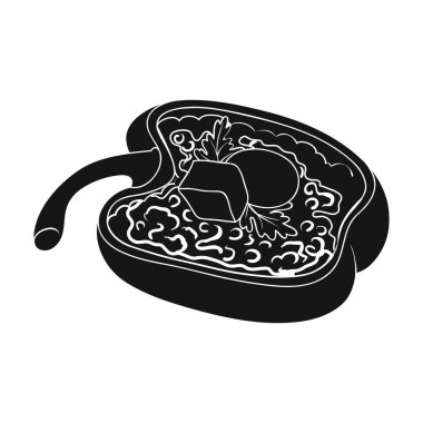 Kırmızı tatlı biber, sebze ile doldurulmuş. Sağlıklı vejetaryen tabağı. Vejetaryen yemekleri simge siyah stil vektör simge stok çizimde tek.