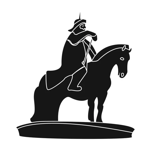 El monumento a los militares de Mongolia a caballo. La estatua se encuentra en Mongolia. Icono único de Mongolia en el símbolo de vector de estilo negro ilustración de stock . — Vector de stock