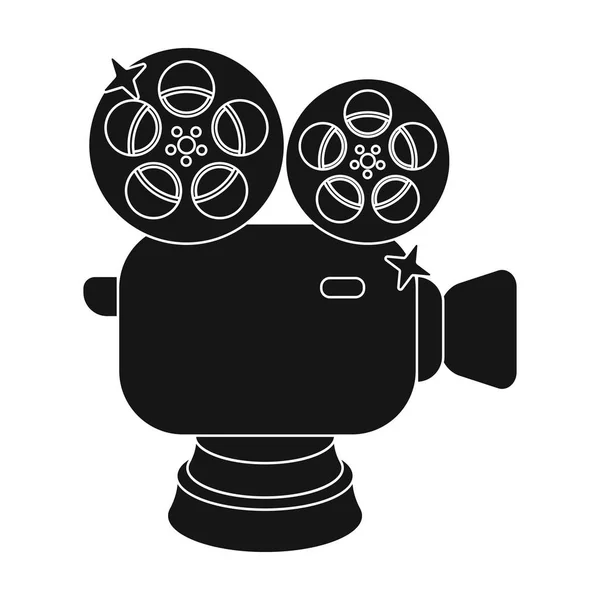 Silberne Kamera mit Film.der Preis für die beste Verfilmung des Films .movie verleiht ein einzelnes Symbol im schwarzen Stil Vektor Symbol Stock Illustration. — Stockvektor