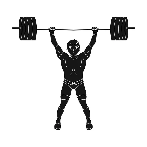 Sterke gewichtheffer legt de lat in de sportschool. De atleet liften een enorme weight.active sport één pictogram in zwarte stijl vector symbool stock illustratie. — Stockvector