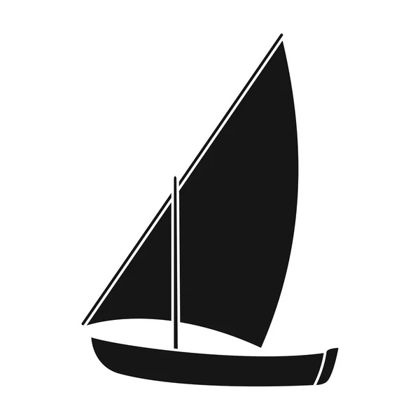 Piccolo fiume vela per divertimento.La barca che naviga attraverso il vento.Nave e acqua trasporto singola icona in stile nero vettore simbolo stock illustrazione . — Vettoriale Stock
