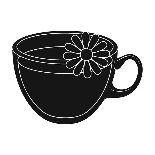 Skleněné hrnek s čajem užitečné. Vegetariánské terapeutické Heřmánkový čaj. Bezmasá jídla jednoduché ikony v černém stylu vektor symbol skladem ilustrace. — Stockový vektor