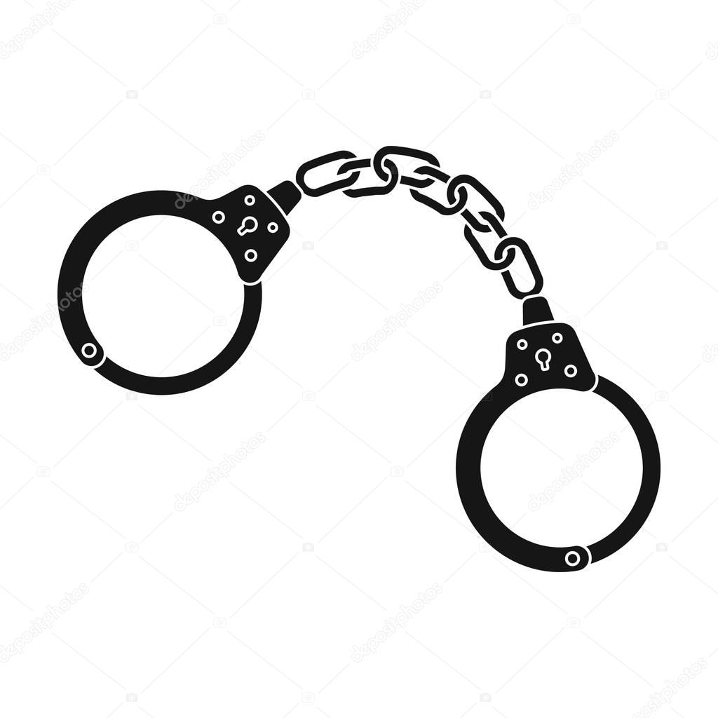 Handcuffs icon in black design isolated on white background. Police symbol stock vector illustration.