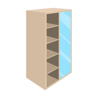 Kabine ışık depo gözleri ve ayna ile. Bayan giyim gardırop. Yatak Odası Mobilya tek simge karikatür tarzı vektör simge stok çizimde.