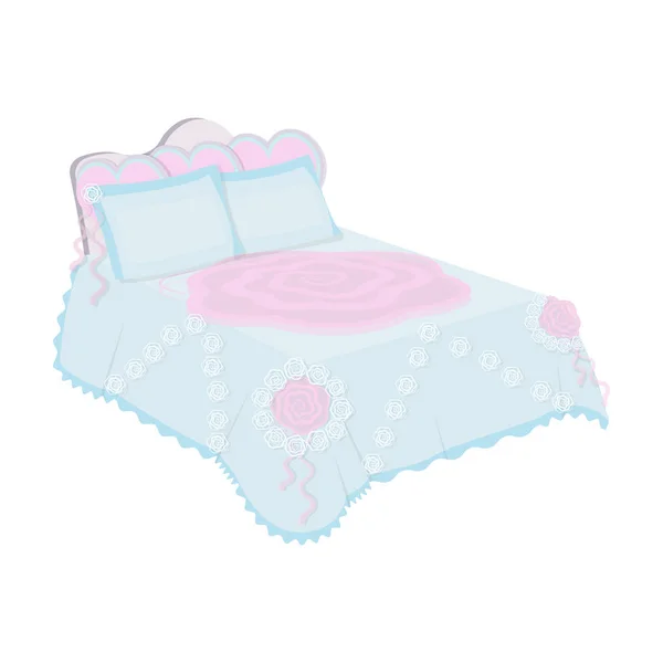 King bed a fehér takaró. Queen ágy párna rózsaszín. Ágy egy ikon-ban rajzfilm stílusú vektor szimbólum stock illusztráció. — Stock Vector