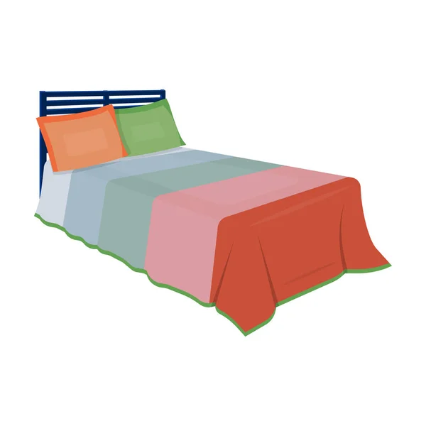 カラフルな毛布で赤ちゃんのベッド。眠るためのベッド。ベッド シングル アイコン漫画スタイルのベクトル シンボル ストック イラスト. — ストックベクタ