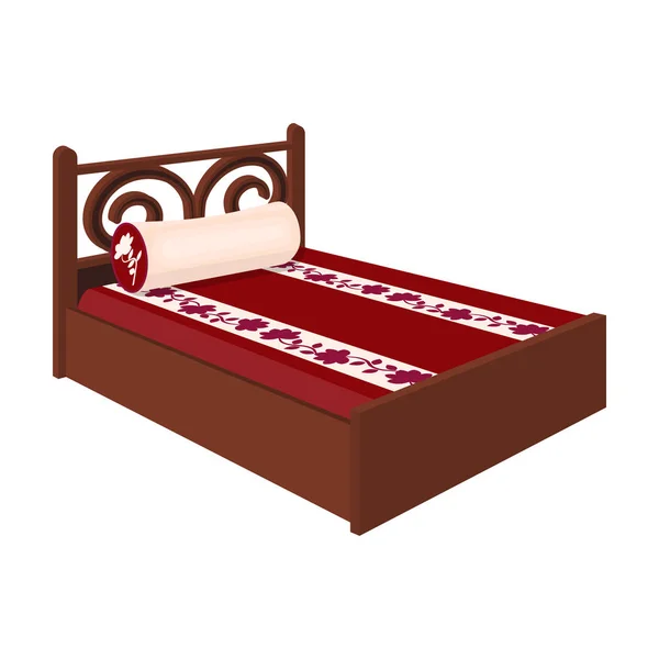 Letto a casa con cuscino a forma di ovale.Letto con materasso rosso.Letto singola icona in stile cartone animato simbolo vettore stock illustrazione . — Vettoriale Stock