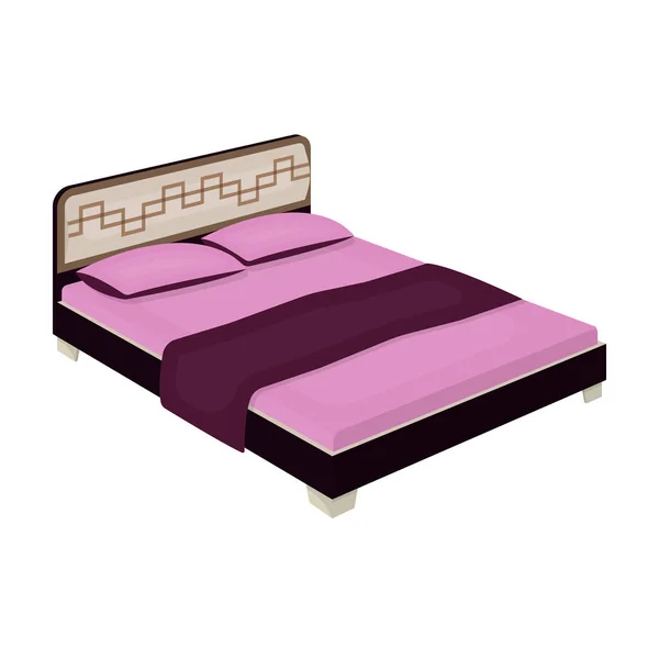 Pink bed for little legs.Bed with pink linens.Bed single icon in cartoon style vector symbol stock illustration. — Stock Vector