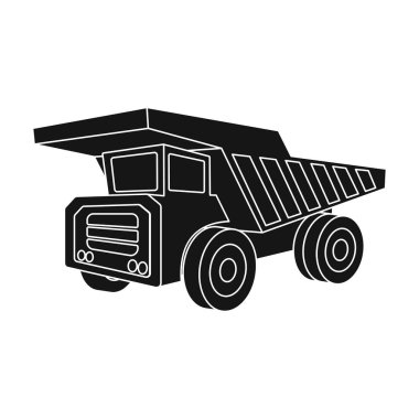 Sarı damperli kamyon siyah jantlar ile. Madene minerallerin taşınması için kullanılan araç. Benim sanayi tek simge siyah stil vektör simge stok çizimde.