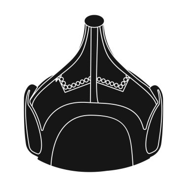 Moğol askeri kask. Renkli metal kask koni şeklinde. Moğolistan tek simge siyah stil vektör simge stok çizimde.