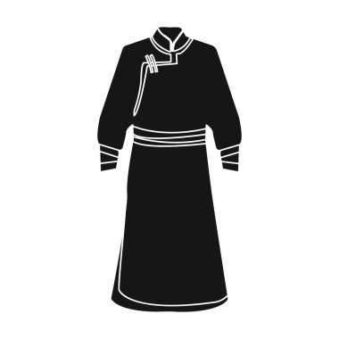 Mavi bornoz Mongolians.Fragment nominalnog elbise siyah tarzı Mongolia.Mongolia tek simgesinin simge stok illüstrasyon vektör.