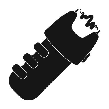 Taser simgesinde siyah stil beyaz arka plan üzerinde izole. Polis sembol stok vektör çizim.