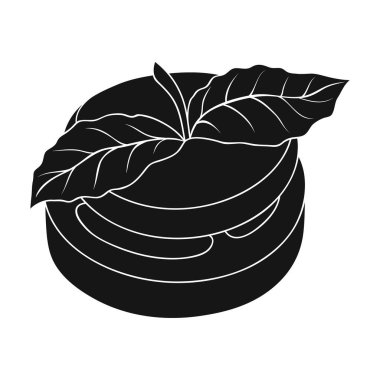 Sandviç vejetaryen mutfağı. Hamburger domates ve peynir nane yaprağı. Vejetaryen yemekleri simge siyah stil vektör simge stok çizimde tek.