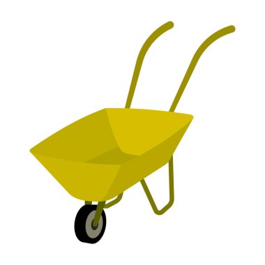 Yeşil sepeti tekerlek ve kolları ile. Mayın bölgesinde küçük yüklerin ulaşım araçlarının. Benim sanayi tek simge karikatür tarzı vektör simge stok çizimde.