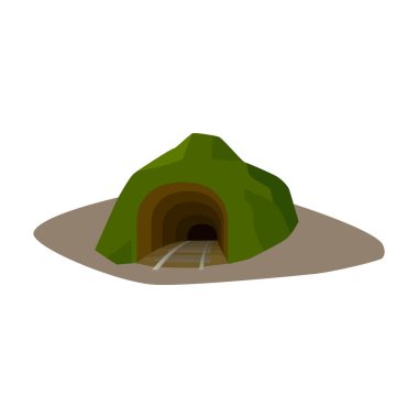 Maden girişinde çim kaplı. Nerede benim araba Güz yer. Benim sanayi tek simge karikatür tarzı vektör simge stok çizimde.