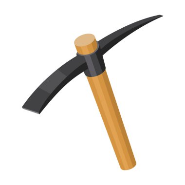 Ahşap bir kazma ile an demir uç. Madenciler el ile mineraller madendeki ayıklamak aracı. Benim sanayi tek simge karikatür tarzı vektör simge stok çizimde.