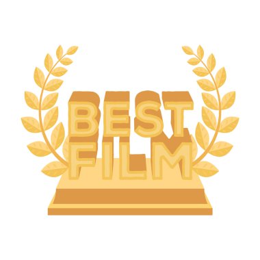 Altın heykel bir çelenk ve yazıt. En iyi film Ödülü. Karikatür tarzı vektör simge stok çizimde tek simge Film Ödülleri.