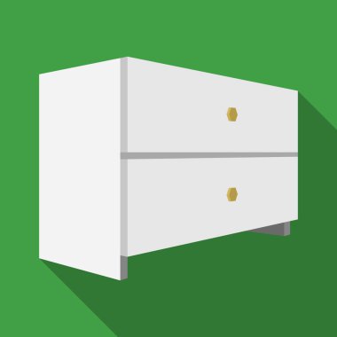 İki Çekmeceli beyaz komodinde. Odası aksesuarları her türlü şeyi için. Yatak Odası Mobilya tek simge düz stil vektör simge stok çizimde.